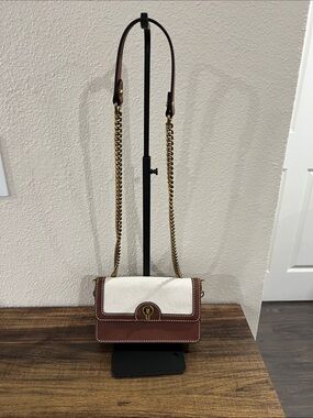 Like New Fossil Ainsley Brown an White Mini Bag with Chain Shoulder Strap